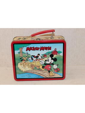 Vintage Disney 1997 Mickey Mouse Metal Lunch Box w/ Minnie Pluto School Tin